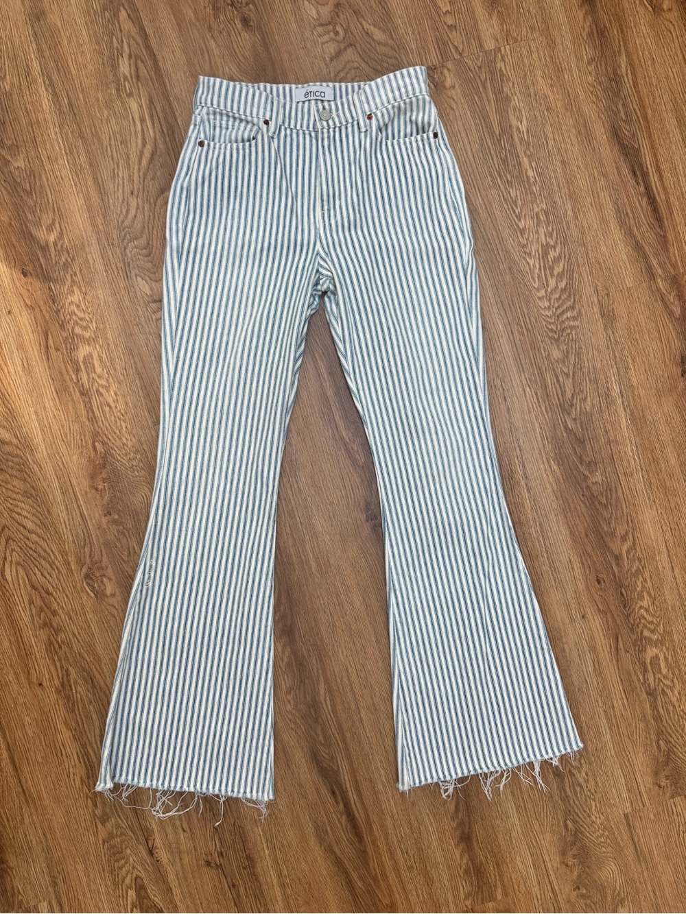 Ética Nina Blue and White Striped Flare Jeans